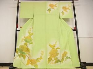 平和屋川間店■訪問着　草花文　暈し染め　着丈168.5cm　裄丈64.5cm　正絹　逸品　A-wj4574