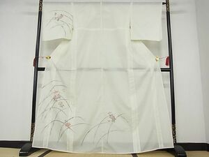 平和屋川間店■夏物　訪問着　絽　椿　銀彩　着丈165.5cm　裄丈65cm　洗える着物　A-ck3987