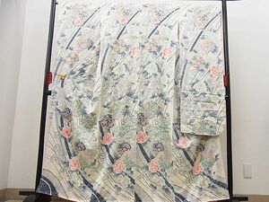 平和屋川間店■豪華振袖　手描き　鹿の子立波花丸文　銀彩　逸品　n-gt2422