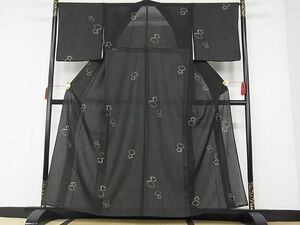 平和屋川間店■夏物　小紋　紗　瓢箪　黒地　着丈155cm　裄丈66cm　洗える着物　A-ck3983