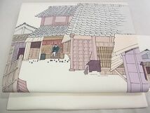 平和屋2■塩瀬　九寸名古屋帯　手描き　風景文　逸品　DAAB0295ud_画像1