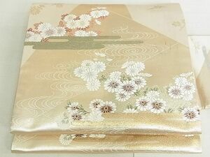 平和屋2■九寸名古屋帯　流水草花文　金糸　逸品　DAAA3233rt