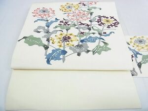 平和屋2■塩瀬　九寸名古屋帯　型染　草花文　逸品　DAAB5574wb