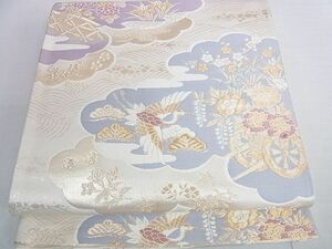 平和屋2■六通柄袋帯　唐織　雲取り飛鶴花文　金糸　逸品　DAAB4355ic