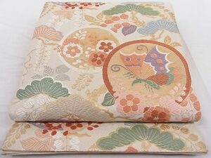 平和屋-こころ店■砂金綴　六通柄袋帯　唐織　花蝶丸文　金糸　正絹　逸品　AAAC8284Agk