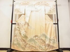 平和屋-こころ店■訪問着　総刺繍　遠山枝花文　暈し染め　金彩　正絹　逸品　AAAD4065Ata