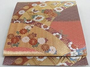 平和屋-こころ店■六通柄袋帯　唐織　花蝶文　金糸　正絹　逸品　AAAD1114Aog