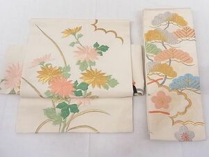 平和屋-こころ店■つけ帯　枝菊　金銀糸　正絹　逸品　AAAD7856Agk