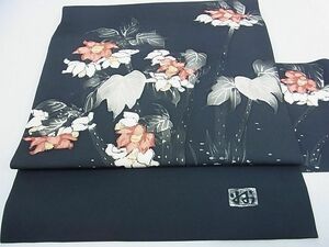 平和屋2■塩瀬　九寸名古屋帯　作家物　ろうけつ染　枝椿　逸品　DAAB5593wb