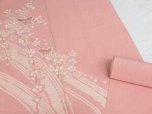 平和屋-こころ店■付下げ　反物　着尺　絞り　刺繍　花蝶文　金彩　丹後ちりめん　正絹　逸品　未使用　AAAC4382Auw