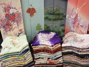 平和屋■1円 訪問着 まとめて 50点 孔雀 人物 能 風景 花柄 友禅 手描き 金彩 など 着用可能多数 未使用品あり 全て正絹 se1393