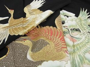  flat peace shop 2# gorgeous kurotomesode piece embroidery .. crane pine writing .. dyeing gold silver thread excellent article DAAB7594ps