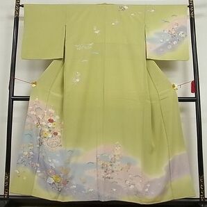 平和屋-こころ店■訪問着 刺繍 錦松縮緬 浜ちりめん 枝花鼓文 ゑり正扱い 金彩 正絹 逸品 AAAB8451Abrの画像1