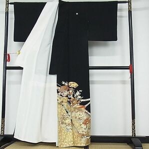 平和屋-こころ店■豪華黒留袖 駒刺繍 舞扇吉祥花文 金彩 正絹 逸品 AAAD7087Acsの画像2