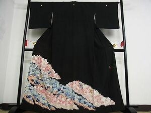 平和屋-こころ店■豪華黒留袖　友禅作家物　花鳥文　着丈163cm　裄丈67cm　正絹　逸品　AAAC5884Boa