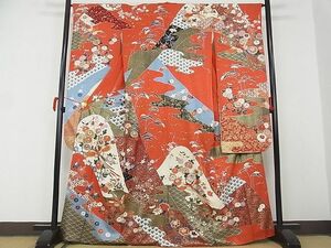 平和屋-こころ店■豪華振袖　駒刺繍　遠山鳳凰吉祥花文　金彩　正絹　逸品　AAAC4980Bwt