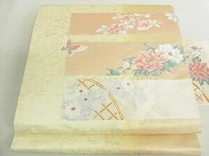 平和屋2■九寸名古屋帯　花蝶籬文　金糸　引箔　逸品　DAAA3372rt