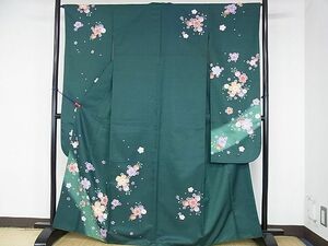 平和屋2■振袖　舞桜　暈し染め　金彩　カラー胴裏・緑　洗える着物　DAAB3635op