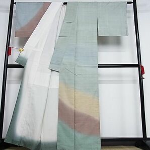 平和屋-こころ店■訪問着 紬地 霞文 着丈162cm 裄丈64cm 正絹 逸品 B-oa7676の画像2