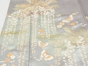 平和屋-こころ店■訪問着　駒刺繍　総刺繍　花蝶文　藤　金彩　正絹　逸品　AAAD4114Ata