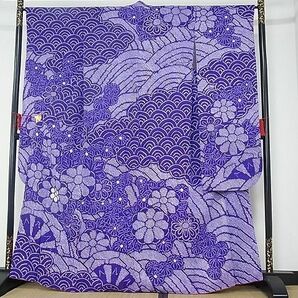 平和屋-こころ店■豪華振袖 総絞り 花青海波 正絹 逸品 AAAC8475Acsの画像1