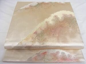 平和屋-こころ店■六通柄袋帯　遠山　紗摺箔　金銀糸　引箔　正絹　逸品　AAAD6264Bey