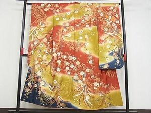 平和屋-こころ店■豪華振袖　駒刺繍　鳳凰枝花文　暈し染め　金彩　正絹　逸品　AAAC9239Bnp