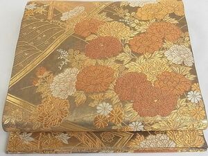 平和屋-こころ店■六通柄袋帯　陽皇錦　裂取壮丹蒔絵文　金彩草木染　三越　正絹　逸品　AAAC5697Bbw