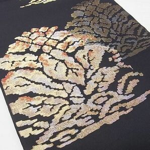 平和屋1■六通柄 本袋帯 鶏頭金襴 黒地 金銀糸 逸品 CAAC1782fbの画像2