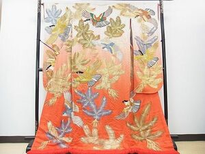 平和屋2■豪華色打掛　和装　婚礼　結婚式　花嫁　神社挙式　刺繍　花鳥松文　暈し染　金糸　逸品　DAAB3785op