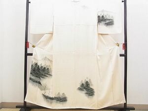 平和屋野田店■訪問着　手描き　遠山水辺風景文　暈し染め　逸品　BAAC0789hv