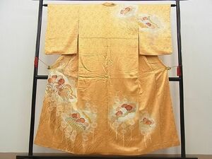 平和屋野田店■訪問着　手描き　駒刺繍　地紙御所車花文　暈し染め　金彩　逸品　BAAC1436fw