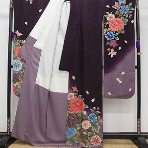 平和屋1■豪華振袖・長襦袢・袋帯セット 草花文 暈し染め 金彩 逸品 CAAA7765chの画像4