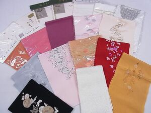 平和屋1■和装小物　半衿まとめて19点セット　刺繍　ビーズ　青海波文　草花文　金糸　逸品　CAAA9412ev