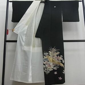 平和屋野田店■豪華黒留袖 金糸刺繍 尾長鳥菊花文 逸品 BAAC6681mzの画像2