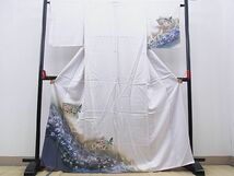 平和屋野田店■訪問着　地紙花蝶文　暈し染め　金彩　逸品　BAAC3145kg_画像1