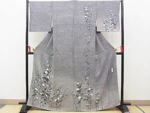 平和屋野田店■訪問着　香雲作　菊萩文　たたき染め　黒地　逸品　BAAC1799hv