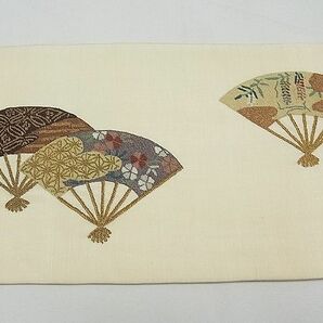 平和屋1■九寸名古屋帯 総相良刺繍 扇面花文 金糸 逸品 CAAC6630txの画像6