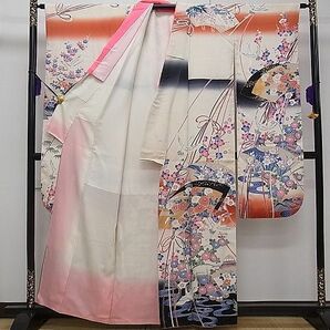 平和屋1■豪華振袖・長襦袢セット 地紙重ね飛鶴風景花文 暈し染め 金彩 逸品 CAAC4221chの画像2