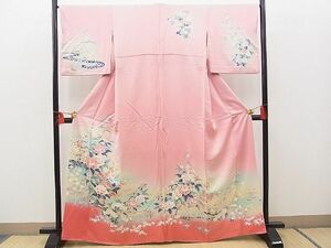 平和屋野田店■訪問着　流水牡丹梅松花文　暈し染め　金銀彩　逸品　BAAC1815hv