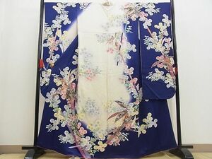 平和屋野田店■豪華振袖　渡橋笹竹花文　暈し染め　金彩　逸品　BAAC4135fw