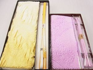 平和屋1■和装小物　帯締め　帯揚げ　2点セット　絞り　草花文　丸組　逸品　未使用　CAAC6334eg