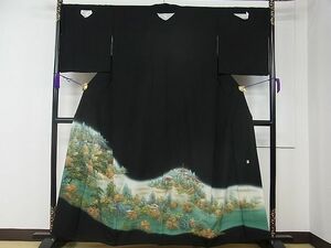 平和屋1■豪華黒留袖　作家物　駒刺繍　風景文　暈し染め　金彩　逸品　未使用　CAAC7775rv