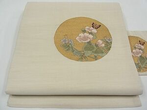 平和屋1■明綴れ　九寸名古屋帯　花蝶丸文　金糸　逸品　CAAC6631tx