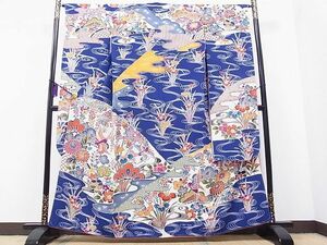 平和屋1■豪華振袖　型染め　流水花鳥文　逸品　CAAC3503hy