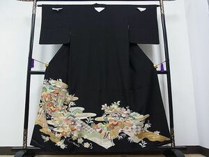  flat peace shop 1# finest quality establishment 460 year * thousand . kurotomesode piece embroidery . place car . flower writing gold paint height island shop treatment excellent article unused CAAC3483hy