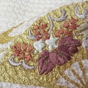 平和屋1■訪問着 総絞り 刺繍 扇面流水草花文 金彩 逸品 CAAC3558hyの画像7