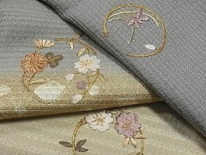 平和屋1■訪問着　単衣　総刺繍　箔散らし　草花丸文　暈し染め　金彩　鈴乃屋扱い　逸品　CAAA8145yc