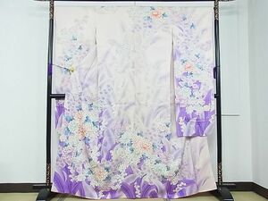 平和屋1■豪華振袖　草花文　暈し染め　銀彩　逸品　CAAC7625rv