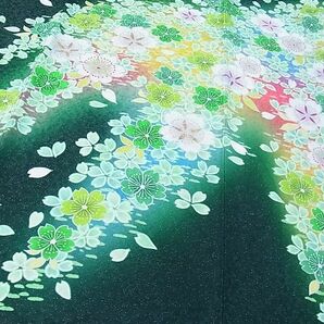 平和屋1■豪華振袖 駒刺繍 舞桜 暈し染め 銀通し地 京都きもの友禅扱い 逸品 CAAC3455hyの画像7